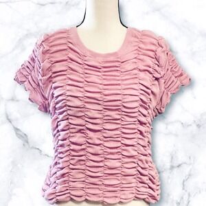 Anthropologie Ruched Baby Tee Shirt Cropped Women's XL in Lilac Purple/Pink
